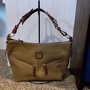 Dooney & Bourke Tan Leather Shoulder Bag with Brown Trim
